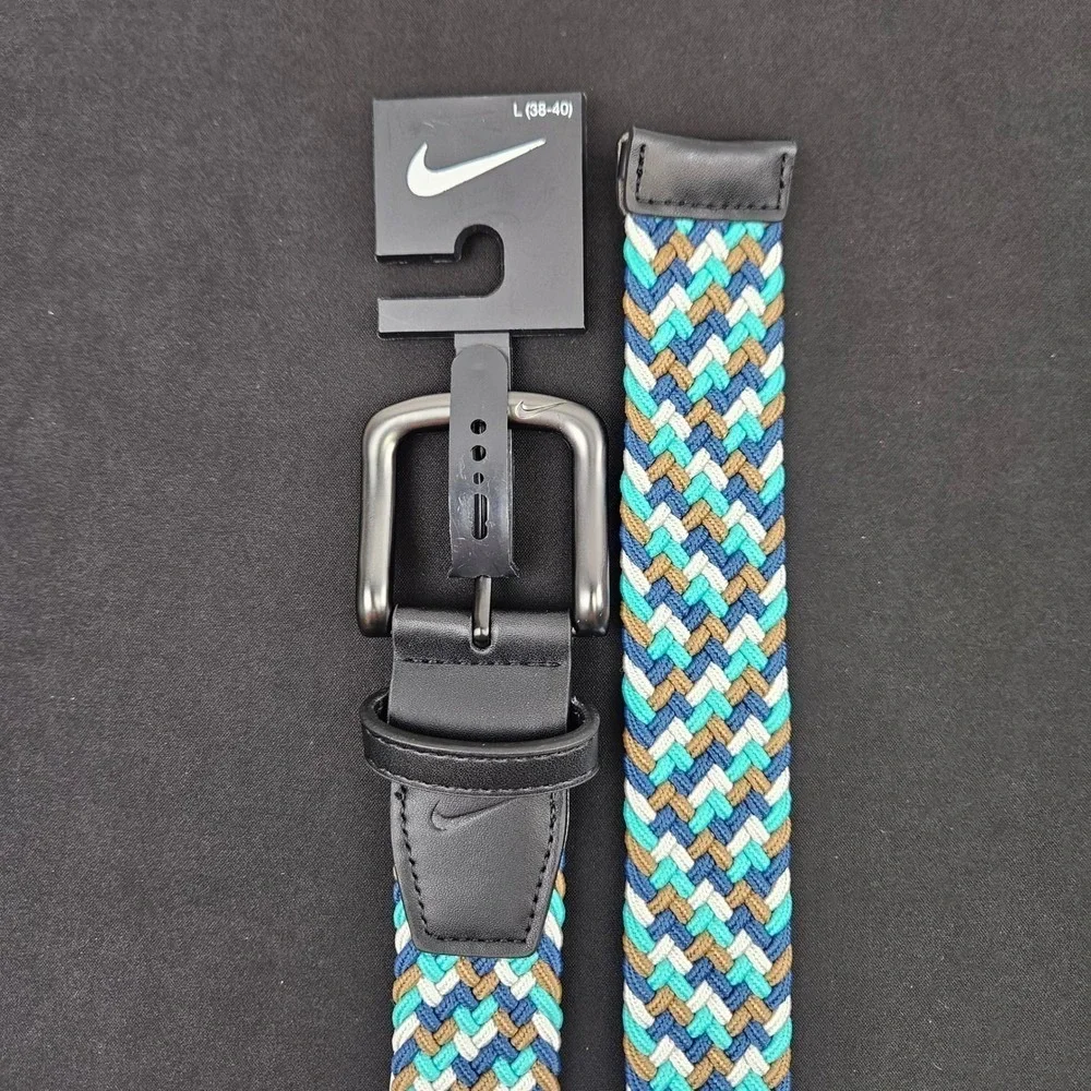 Nike Men's Size L 38-40‎ G-Flex Woven Stretch Golf Belt Green Blue S5045925A New